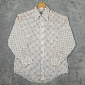 Vintage Kmart Button Down Men XL White Geometric Permanent Press 70s Long Sleeve